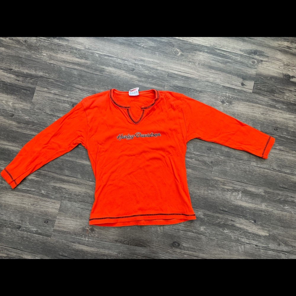 Woman’s Harley Davidson 3/4 sleeve orange shirt